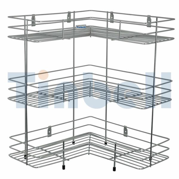 Tinbell L Corner Shape Stand Set Of 3 Layer Stainless Steel Multipurpose Wall Mount Storage Rack, Shelf For Kitchen And Bathroom (3 Layer, Corner Shelf)