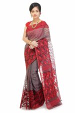 WoodenTant Women's Cotton Silk Dhakai Jamdani Saree without blouse piece