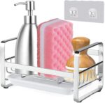 Zollyss Sponge Holder For Kitchen Sink Caddy Organizer Countertops And Walls Soap Tray Dish Drainer With Detachable Dish Drainer Tray(Stainless Steel, Silver)