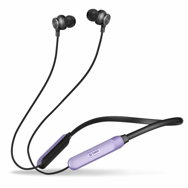 Zimo AeroFlex Bluetooth 5.2 Wireless in-Ear Headphones, 18Hrs Playtime, Deep Bass, HD Calls, Dual Device Pairing, Voice Assist, Type-C Fast Charge Wireless Neckband, IPX4 Water Resistant(Purple/Black)