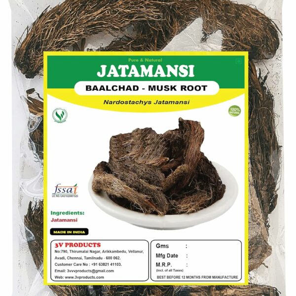 3V PRODUCTS Jatamansi | Baalchad | All Hair, Nardostachys Jatamansi | Spikenard | Musk Root | Nard Indian (Dried), 100 Gram