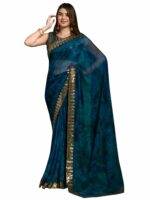 AKHILAM Women's Chiffon Turquoise Embellished Designer Saree With Blouse Piece (MNSURI218_VP_Parent)