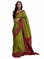 AKHILAM Women's Geometric Printed Pure Cotton Ready To Wear one Minute Saree With Unstitched Blouse Piece