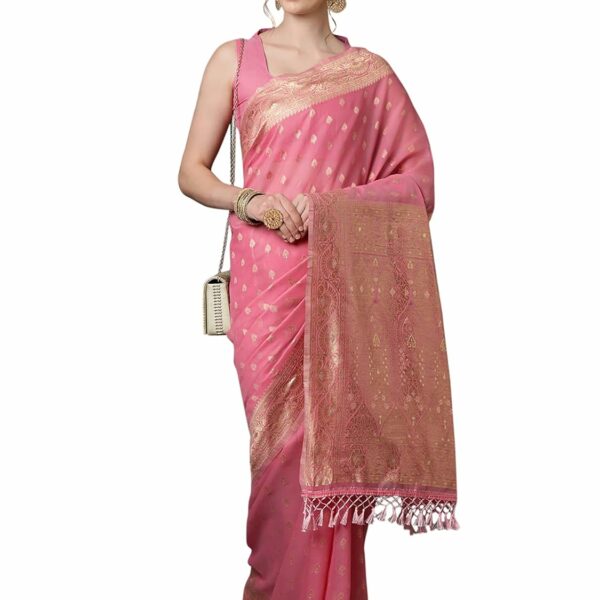 AKHILAM Women's Kanjivaram Banarasi Silk Woven Design Saree With Unstitched Blouse Piece (3VMIKA30_Parent)