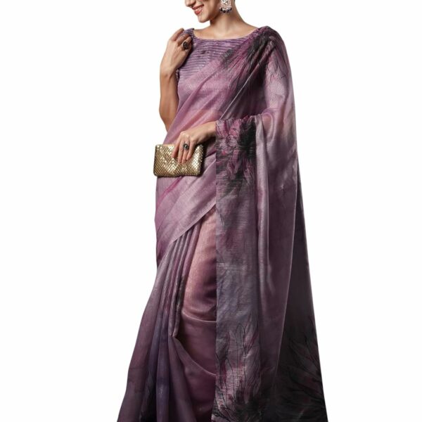 AKHILAM Women's Organza Floral Printed Saree With Unstitched Blouse Piece(SANKARI101_SU_Parent)