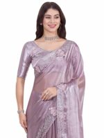 AKHILAM Women's Organza Solid Embellished Saree With Unstitched Blouse Piece