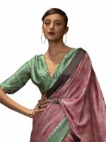 AKHILAM Women's Striped Crepe Printed Saree With Unstitched Blouse Piece (KLZE246001_RJ_Parent)