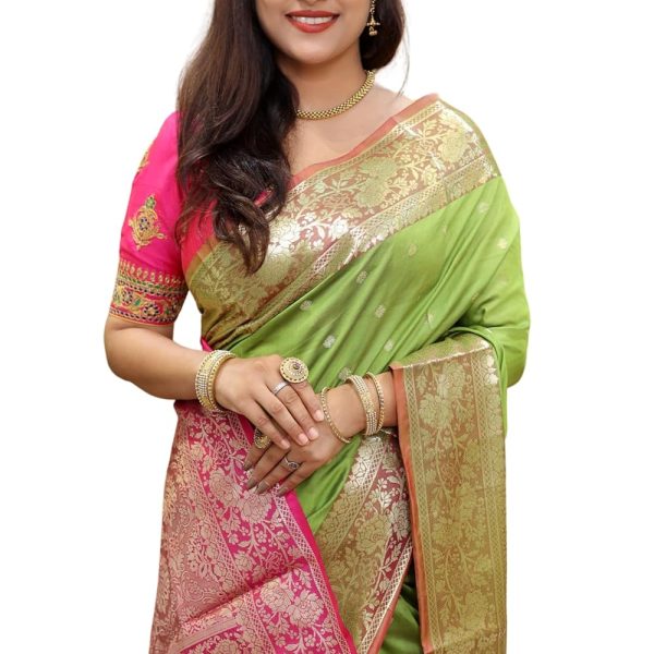 AMIRAT Women's Banarasi Saree Soft new ladies 2024 Design Wear Pattu Sarees Latest Cotton Party Sari collections With Blouse Piece for Wedding sadi