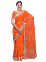 APRATIM Chiffon Women's/Girls Stylish Tradition Leheriya Gota Patti Lace Work Saree -04