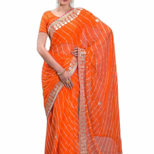 APRATIM Chiffon Women's/Girls Stylish Tradition Leheriya Gota Patti Lace Work Saree -04