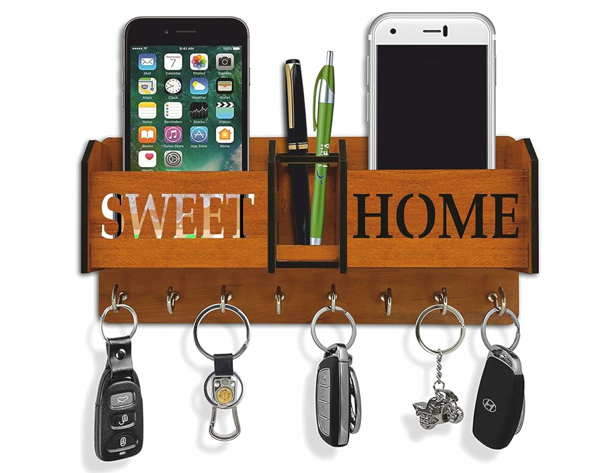 ART PLUS STORE APS Wooden Home Sweet Home Key Holder for Home Wall Decor Stylish, Key Holder for Living Room Wall Decor (Storage Box)