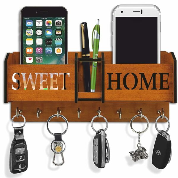 ART PLUS STORE APS Wooden Home Sweet Home Key Holder for Home Wall Decor Stylish, Key Holder for Living Room Wall Decor (Storage Box)