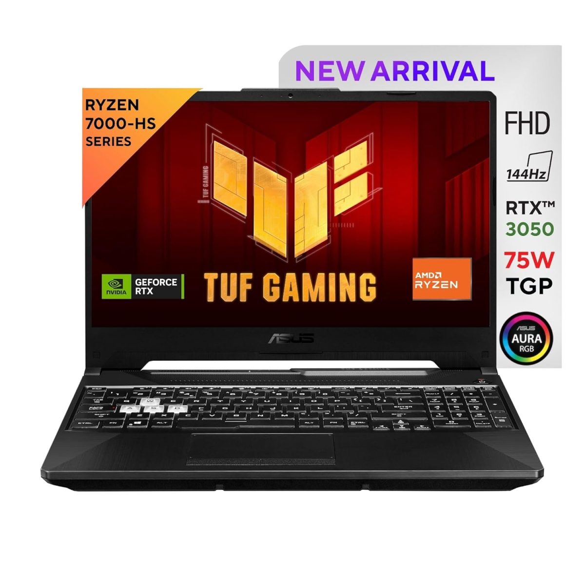 ASUS TUF Gaming A15, 15.6" FHD 16:9 144Hz 250nits, AMD Ryzen 5 7535HS Processor, Gaming Laptop (16GB RAM/512GB SSD/NVIDIA GeForce RTX 3050/Windows 11/Office 2021/Graphite Black/2.3 Kg),FA566NC-HN083WS