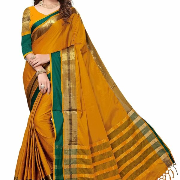 Alka Fashion Women Cotton Silk Saree Musterd Lace Border Saree Cotton Saree