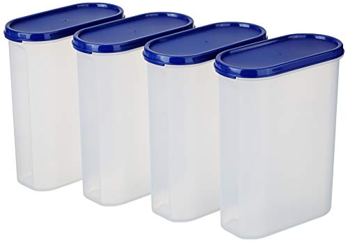 Amazon Brand - Solimo Modular Plastic Storage Containers with Lid, Set of 4, 2.4L, Blue