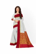 Avik Creations Women's Kanchipuram Art Silk Saree With Running Blouse (AC-706_Red & Off-White)