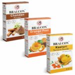 BRALCON Chandan, Orange, Kasturi Haldi Powder Combo-300g(100g x 3 Pack) for Face Masks, Facials and Skin Care