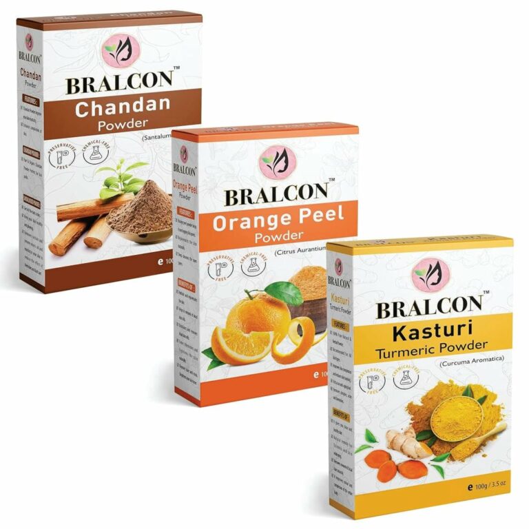 BRALCON Chandan, Orange, Kasturi Haldi Powder Combo-300g(100g x 3 Pack) for Face Masks, Facials and Skin Care