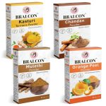 BRALCON Kasturi Haldi, Chandan, Orange, Mulethi Powder Combo-400g(100g x 4 Pack)|Kasturi Manjal Powder, Sandalwood Powder, Orange Peel Powder, Liquorice/Mulethi Powder for Face Pack, Skin & Hair Seprate Pack