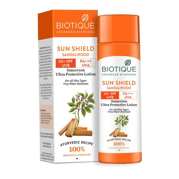 Biotique Sandalwood Sunscreen Ultra Soothing Face Lotion, SPF 50+ |Ultra Protective Lotion| Keeps Skin Soft, Fair and Moisturized| Water Resistant| For All Skin Types| 120ml