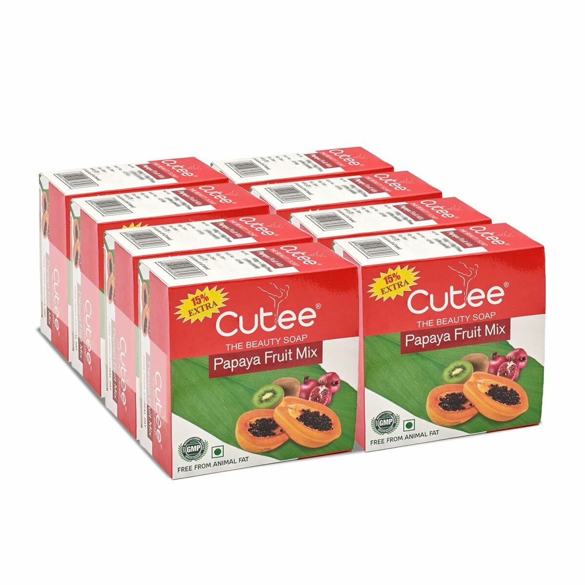 Cutee Papaya Fruit Mix Bathing Soap A Fruity Bath Experience for Refreshing and Nourished Skin, Ideal for All Skin Types Long-Lasting Fruit Mix Fragrance, 115g Each (Bathing Soaps Pack of 8)