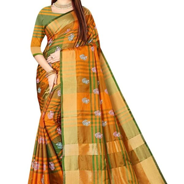 DHRUVI TRENDZ Women Jacquard Cotton Silk saree with blouse piece