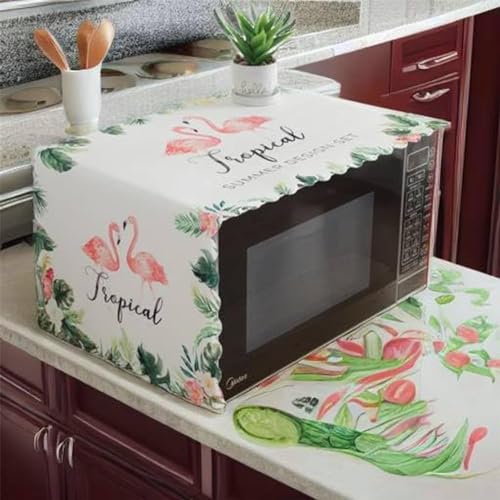 DOCAT Dust-Proof Microwave Oven Cover for Kitchen Decor Durable Modern Design Kitchen Accessories - 100 * 35cm (Flamingo White)