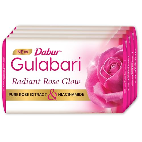 Dabur Gulabari Pure Rose Soap 150g (Pack of 4) | Moisturizing Bathing Soap for Radiant Rose Glowing Skin & Body | Pure Rose Extract, Glycerine & Niacinamide | Long Lasting Fragrance | For Men & Women