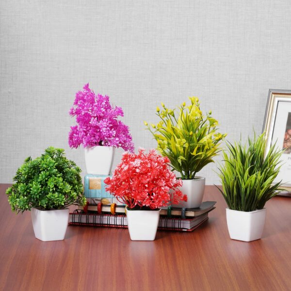 Dekorly Set of 5 Bonsai Wild Artificial Plant with Pot (Multicoloured, 5 Pieces) Artificial Plants for Home Decor -Best Different Types of Decorative Plants Artificial Flowers with Pot