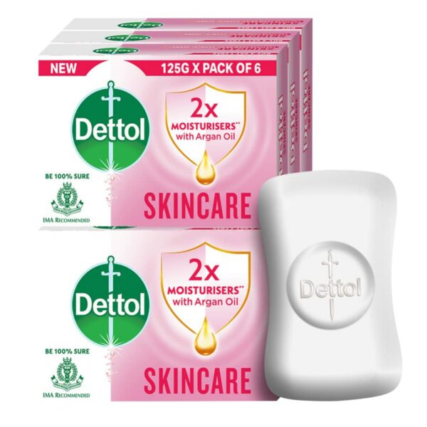 Dettol Skincare Moisturizing Beauty Bathing Soap Bar with Argan Oil (750gm) | Softer Skin, 125gm Pack of 6