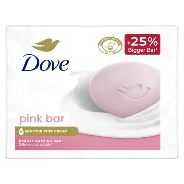 Dove Pink Beauty Bar for Even Toned Nourished Skin with Plant Based Cleansers and pH balanced formula in pack of 3, 125g each.