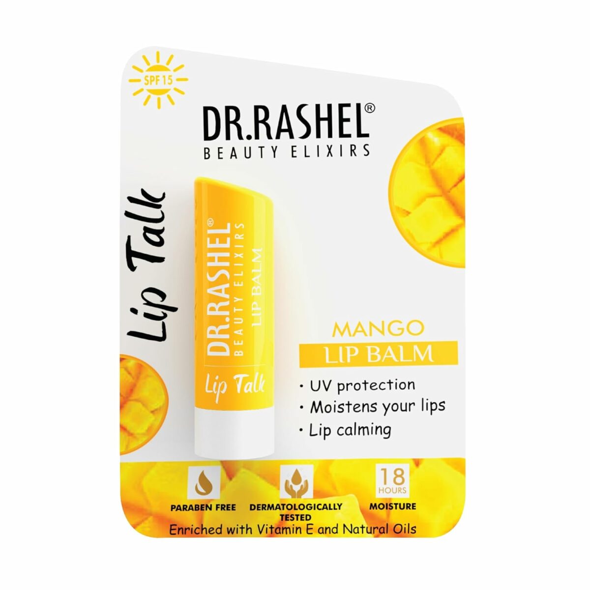 Dr.Rashel Mango Lip Balm - 4.5 gms Tinted Lip Moisturizer for Dry, Chapped & Cracked Lips, Enriched with vitamin E and Natural Oil, Intense Hydration and UV protection