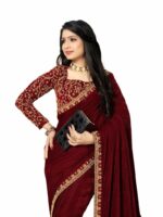 Dream Crushers Women's Trendy Heavy Velvet Embroidery Heavy Saree With Embroidery Work Blouse Piece