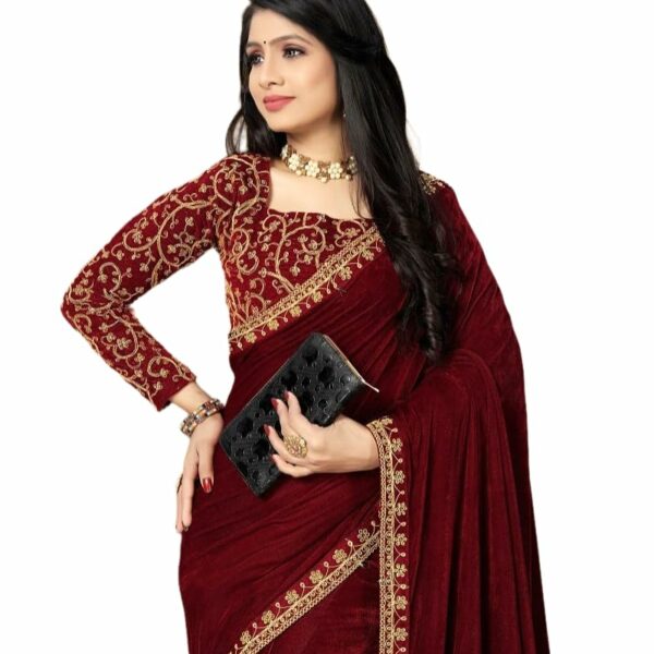 Dream Crushers Women's Trendy Heavy Velvet Embroidery Heavy Saree With Embroidery Work Blouse Piece