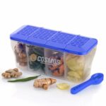 E-COSMOS 4 section container for vegetables,dryfruits,spices,grocery,pickles,and multipurpose 4 in 1 box for kitchen & Storage Containers Airtight,Cereal 1800 ML with 4 Spoons - Multi, Plastic (Blue)