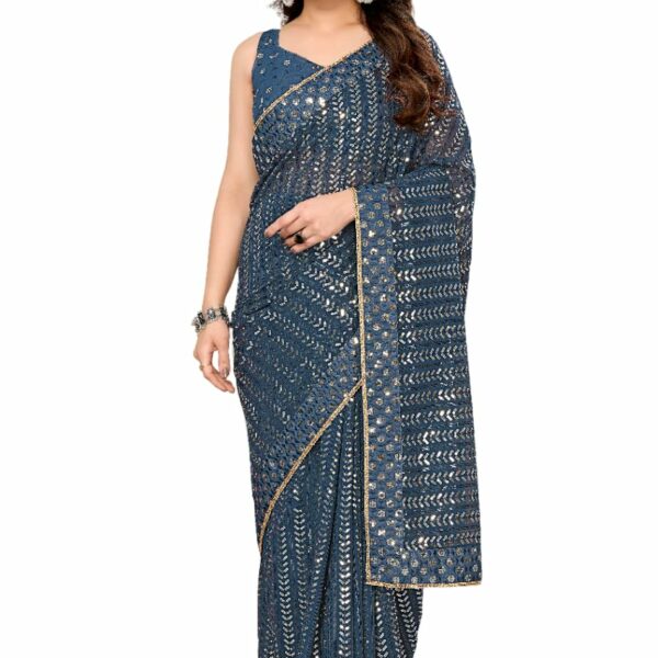 EKASYA Women Georgette With Sequence Ready to Wear Saree (E2053)