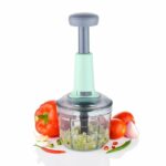 EXPESIA Manual Push Chopper 900ml Steel Blade Hand Press Vegetables Chopper Kitchen for Cutting Salad, Onion, Chilly Mixer (Green)