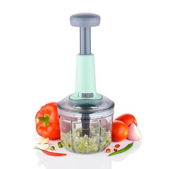 EXPESIA Manual Push Chopper 900ml Steel Blade Hand Press Vegetables Chopper Kitchen for Cutting Salad, Onion, Chilly Mixer (Green)