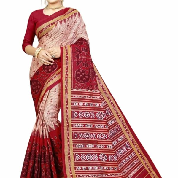 Ethnic Odisha Pure Cotton saree with sambalpuri pattern (Red)