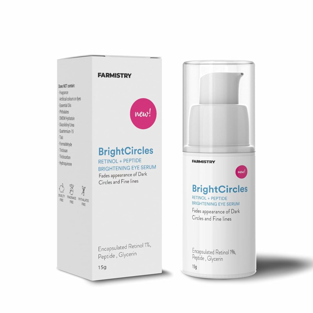 FARMISTRY Brightcircles Retinol+Peptide Brightening Eye Serum | Brightens Dark Circles, Reduces Fine Lines, Depuff Under Eyes| 1% Encapsulated Retinol, Peptide, Glycerin | 15Gm