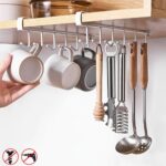 FORKLS 6 Hooks Under Shelf Cup Holder Stand for Kitchen Multi-Functional Utensil Rack for Hanging Under Cabinet Coffee Mug Holder (White, Pack of 2), Metal