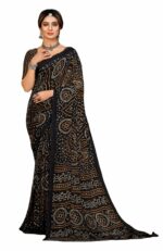 Fashion Hut Saree Women's Chiffon Bandhani Printed Sari,Saree With Unstitched Blouse Piece (Black)