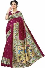 Florence Women's Cotton Art Silk Kalamkari Printed Saree With Unstitched Blouse