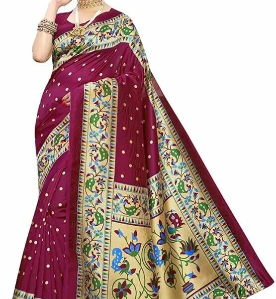 Florence Women's Cotton Art Silk Kalamkari Printed Saree With Unstitched Blouse