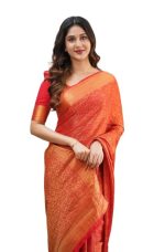 Flosive Women's Kanjivaram Silk Saree With Handloom Weaving Work With Blouse