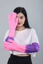 GaxQuly Reusable Long Elbow Hand Gloves,Safety Kitchen for Dish-Washing, Cleaning, Gardening, Laundry multipupose usable gloves (Medium, Long Elbow Gloves (Pink))