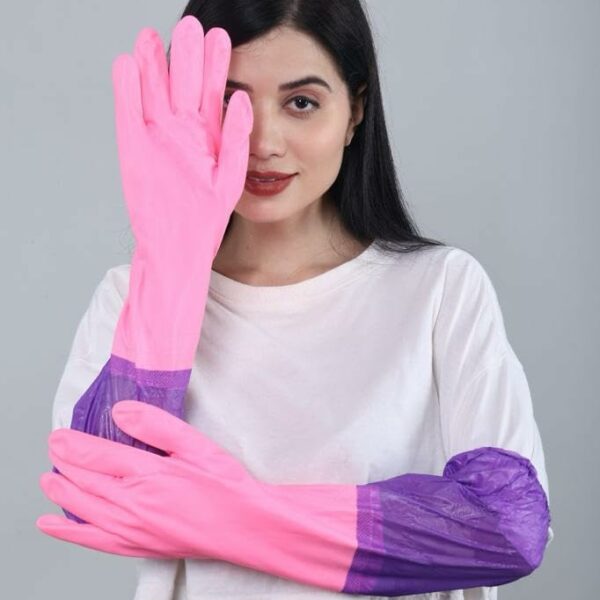 GaxQuly Reusable Long Elbow Hand Gloves,Safety Kitchen for Dish-Washing, Cleaning, Gardening, Laundry multipupose usable gloves (Medium, Long Elbow Gloves (Pink))