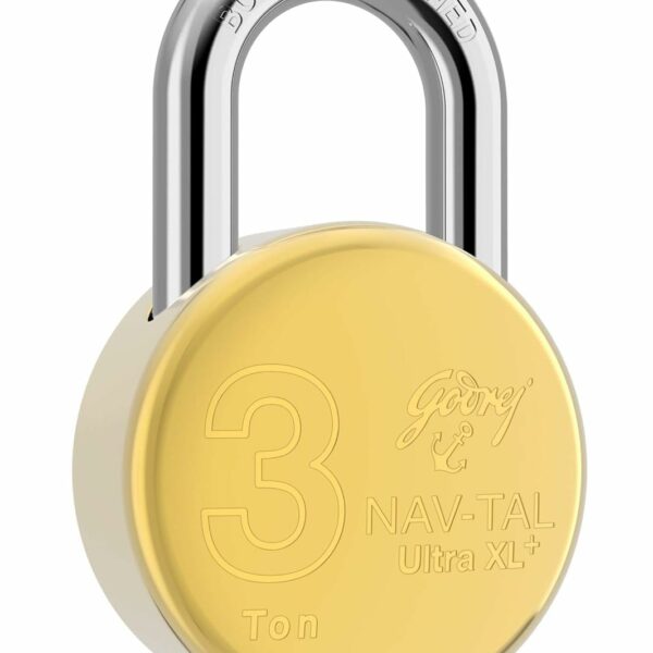 Godrej Nav-tal Ultra XL+ 3 Ton Round Padlock Brass Finish Home Door Lock with 4 Keys (Gold, Pack of 1)