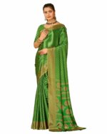 Green Leaf Print Crape Saree