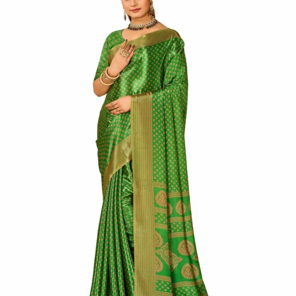 Green Leaf Print Crape Saree